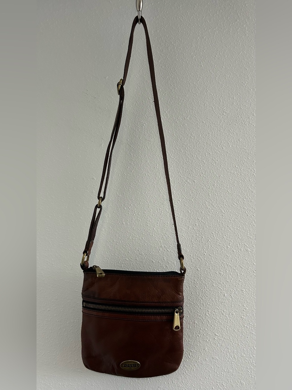 Fossil Dark Brown Leather Adjustable Crossbody Bag